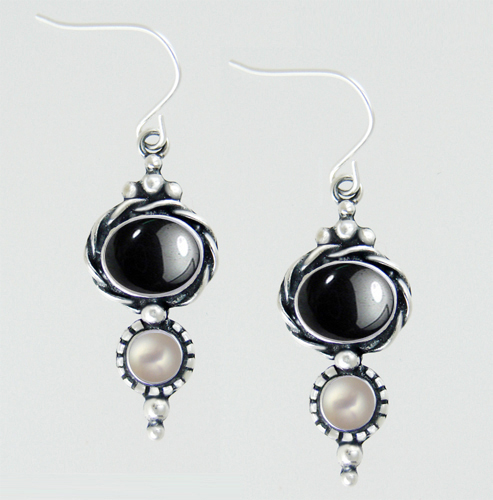 Sterling Silver Drop Dangle Earrings With Hematite And Cultured Freshwater Pearl